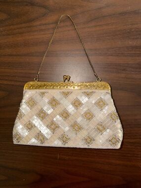 Vintage Gold-Trim Satin Lined Evening Clutch